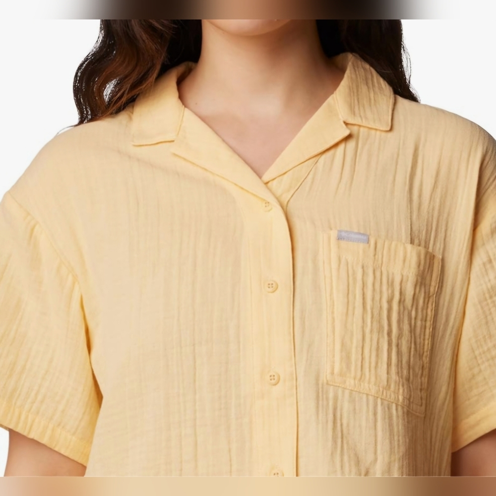 COLUMBIA Women's Holly Hideaway Breezy Short Sleeve Top - Size M - Yellow (NWT) - Picture 4 of 13